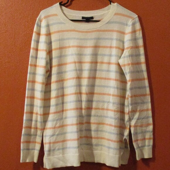 Tommy Hilfiger Woman Medium White Blue Orange Stripe Long Sleeve Sweater - Picture 1 of 6